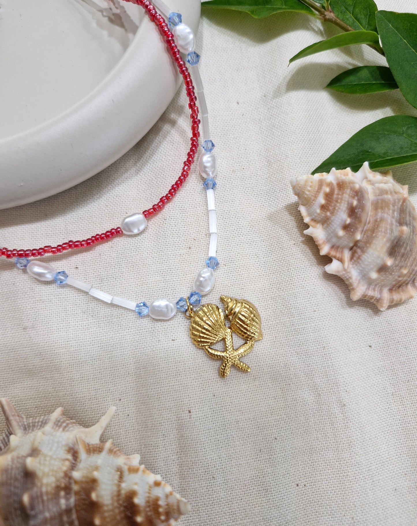 Dubbele ketting schelpen mix