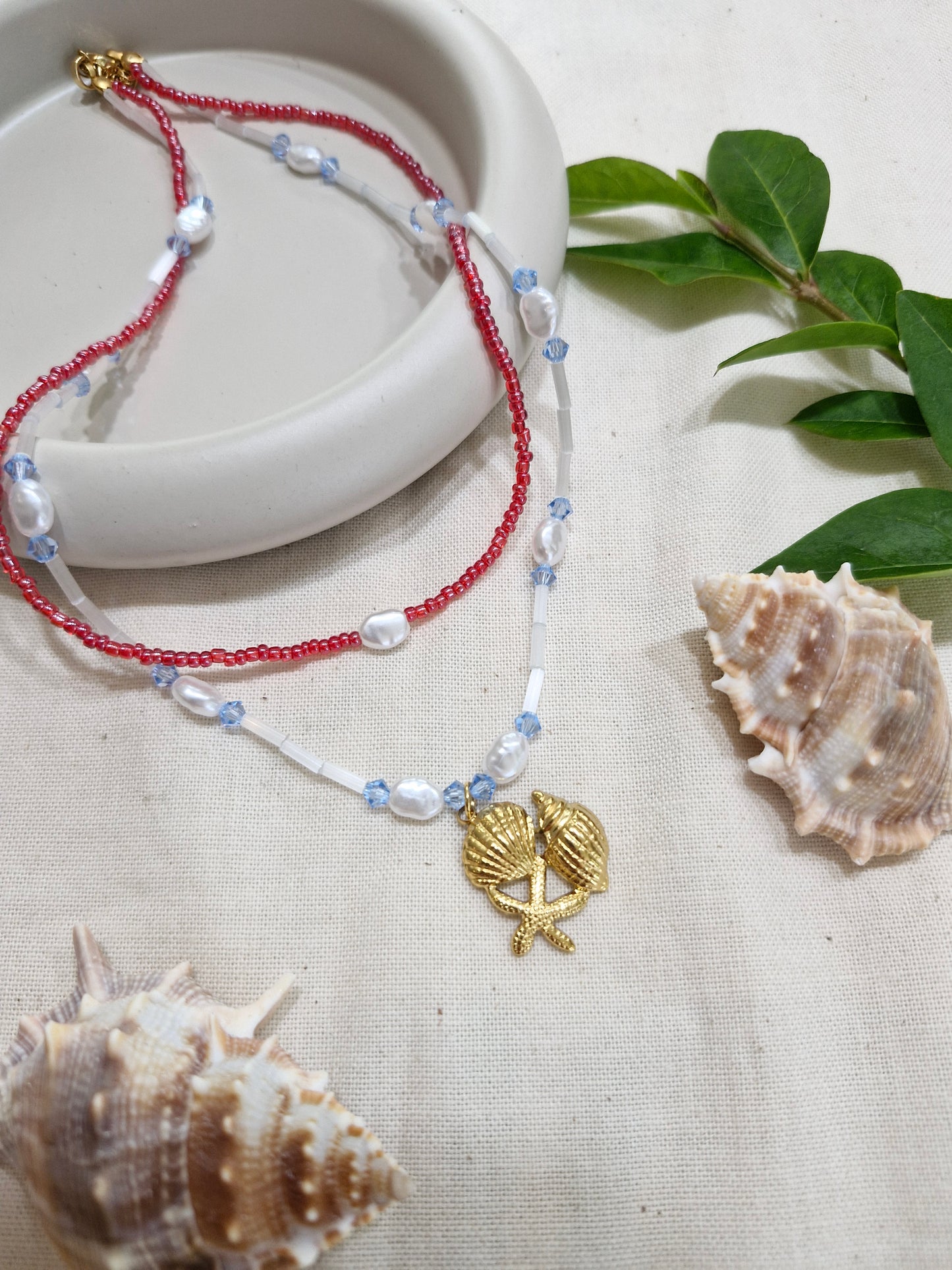 Dubbele ketting schelpen mix