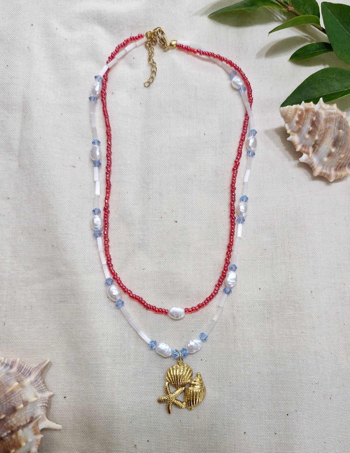 Dubbele ketting schelpen mix