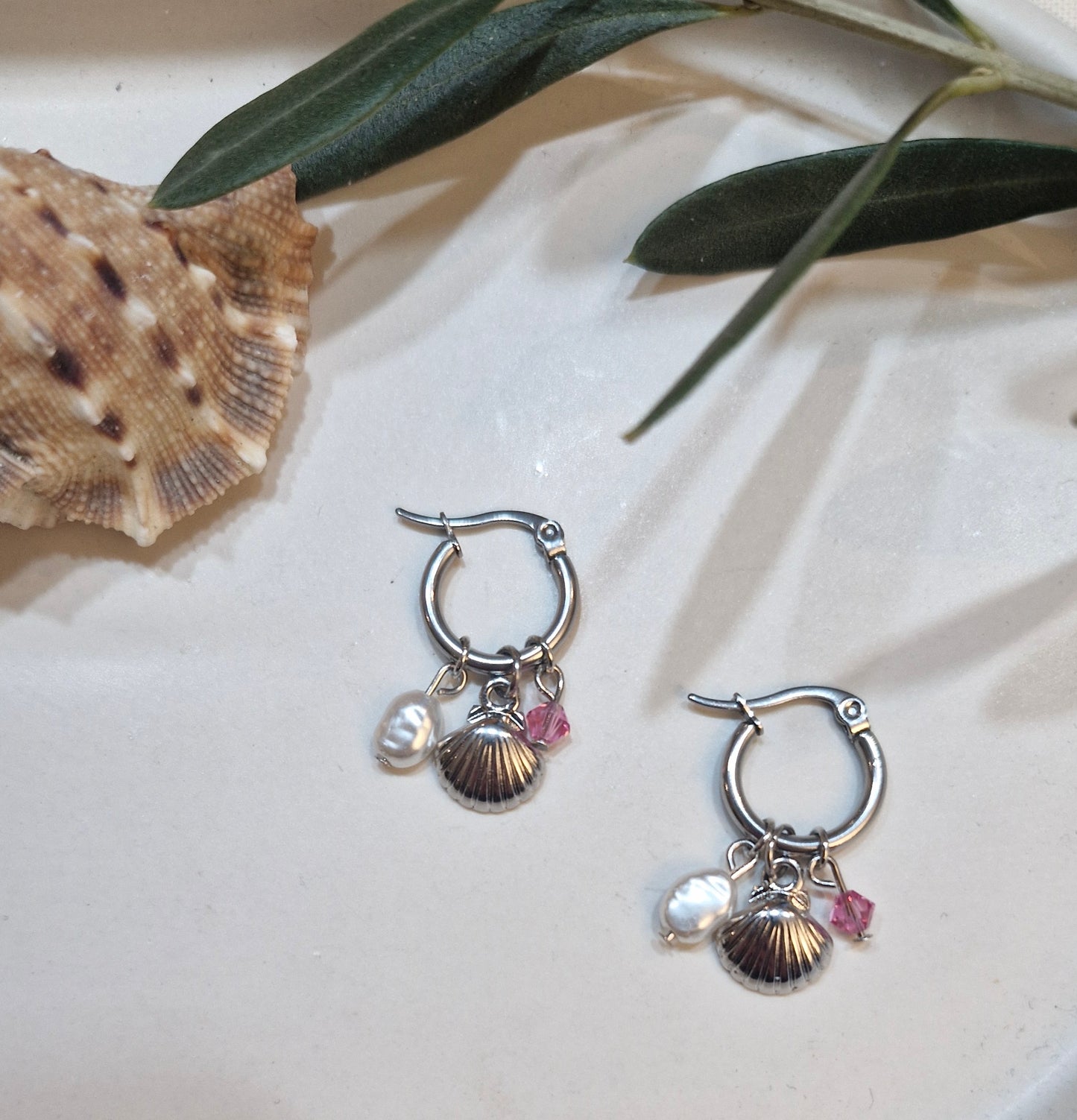 Creolen schelpjes roze